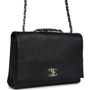 New Chanel Flap Bag Black Calfskin Light Gold Hardware