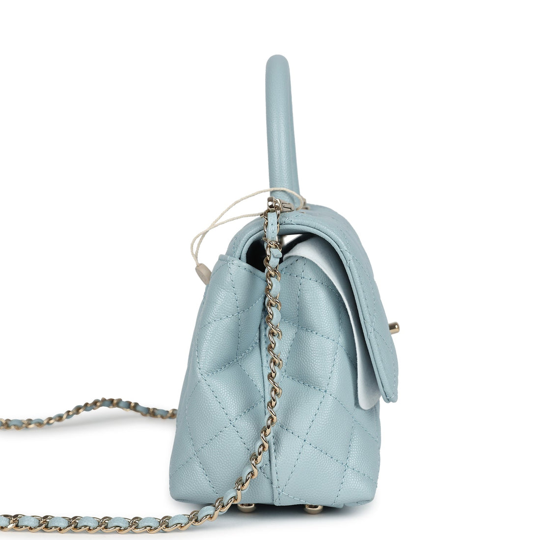 New Chanel Small Coco Top Handle Flap Bag Light Blue Caviar Light Gold Hardware
