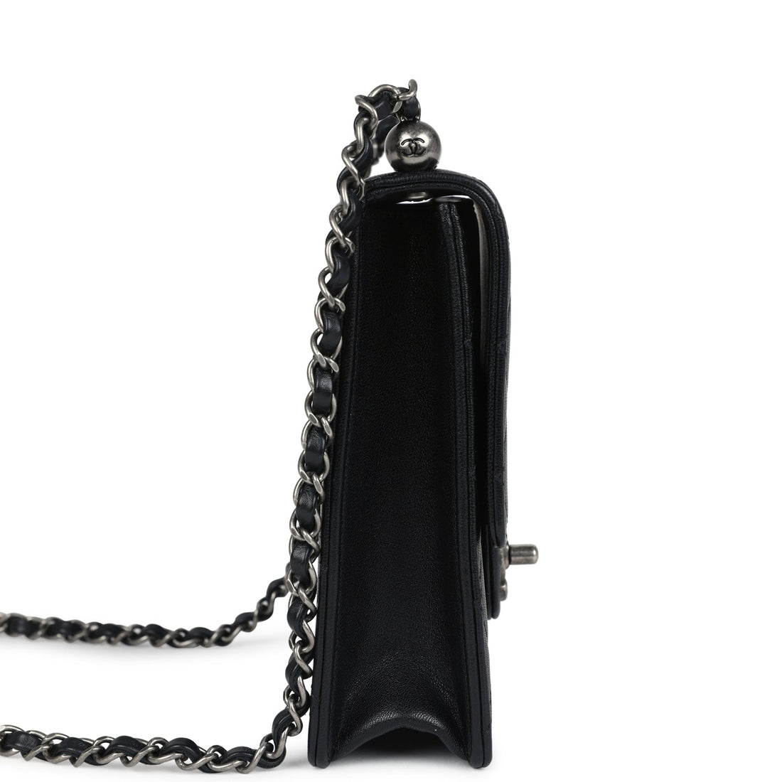 New Chanel Chic Pearls Flap Bag Black Calfskin Aged Ruthenium Hardware