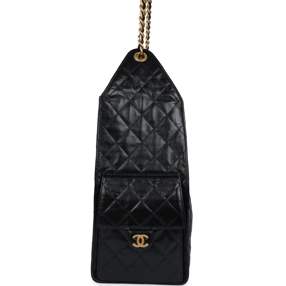Chanel Medium 25 Hobo Bag Black Shiny Lambskin Antique Gold Hardware