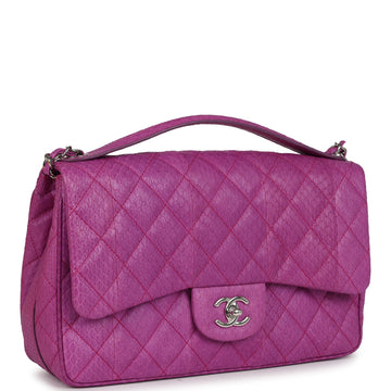New Chanel Medium Easy Carry Flap Bag Purple Python Silver Hardware