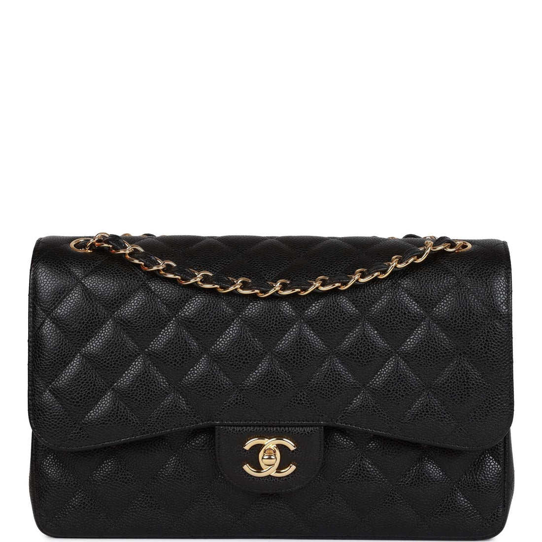 Chanel Jumbo Classic Double Flap Bag Black Caviar Gold Hardware