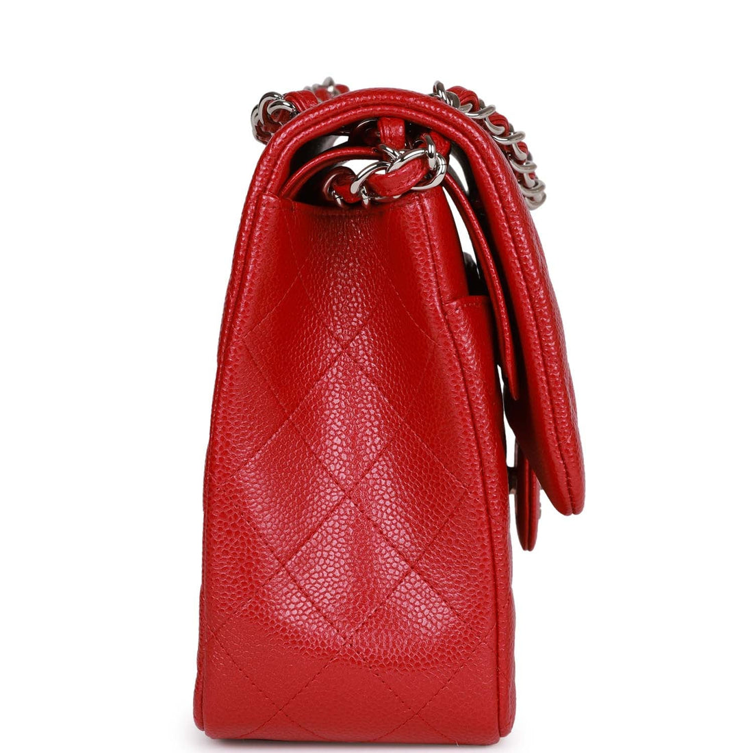 New Chanel Jumbo Classic Double Flap Bag Metallic Red Caviar Silver Hardware