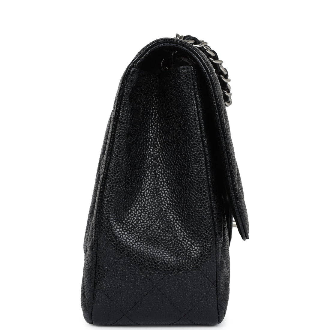 New Chanel Jumbo Classic Single Flap Bag Black Caviar Silver Hardware