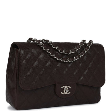 New Chanel Jumbo Classic Single Flap Dark Brown Caviar Silver Hardware