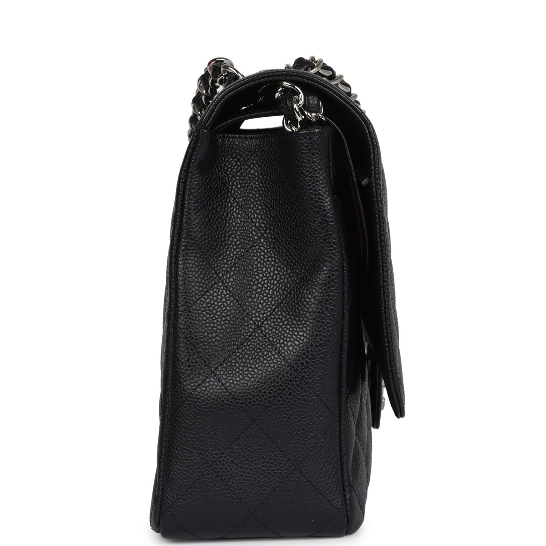 New Chanel Maxi Classic Double Flap Bag Black Caviar Silver Hardware