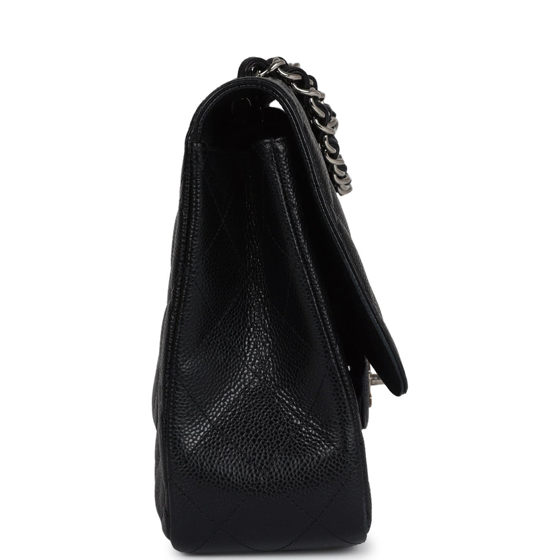 New Chanel Jumbo Classic Single Flap Bag Black Caviar Silver Hardware