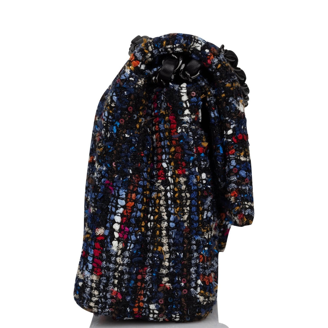 Chanel Medium Classic Double Flap Bag Navy Tweed Black Hardware