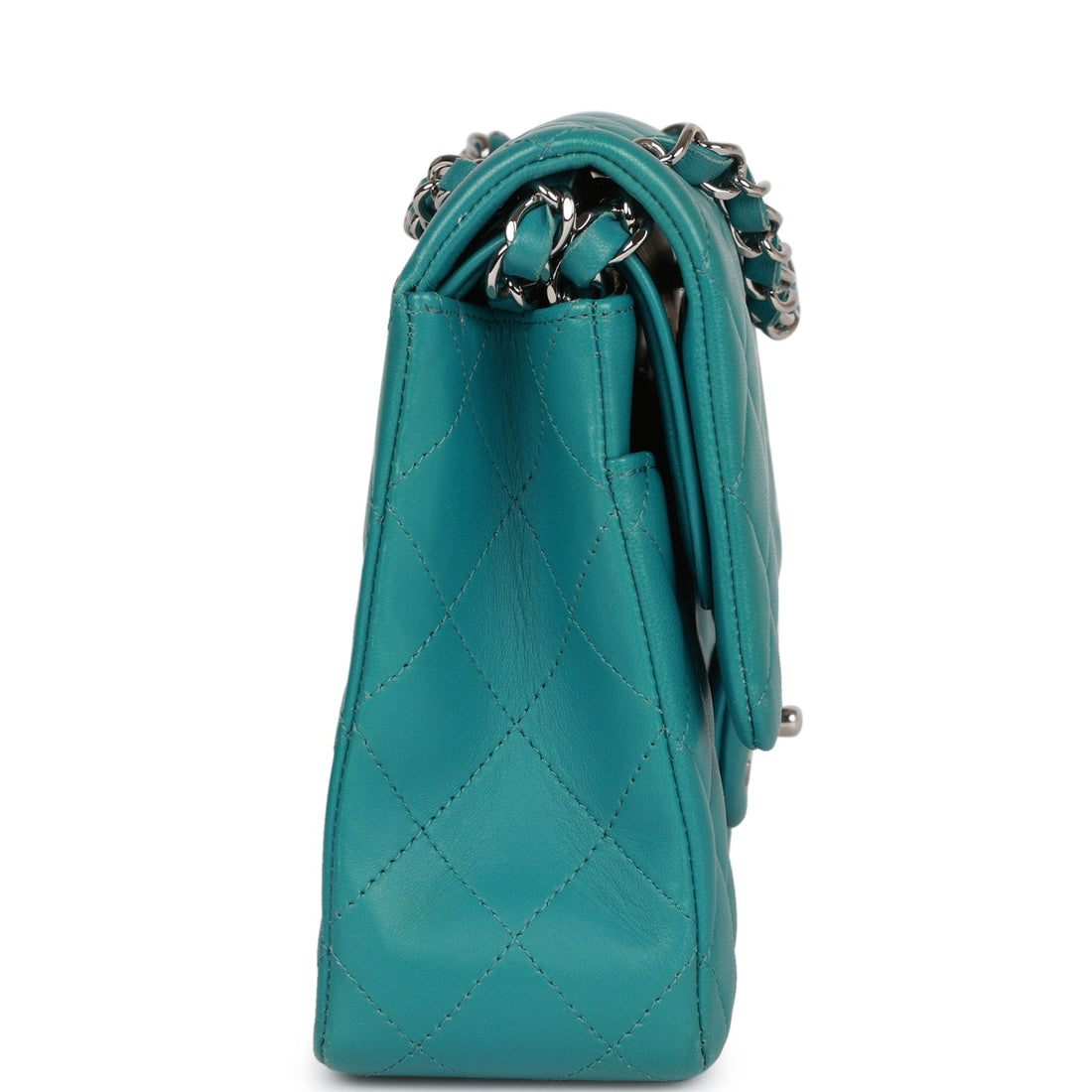 New Chanel Medium Classic Double Flap Bag Blue Lambskin Silver Hardware