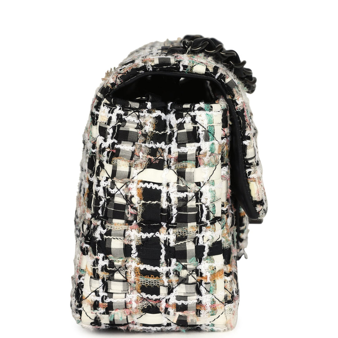 New Chanel Mini Classic Flap Black and White Tweed Black Hardware