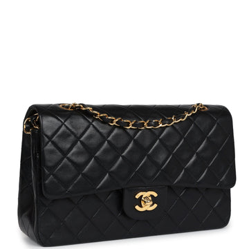 New Chanel Medium Classic Double Flap Black Lambskin Gold Hardware