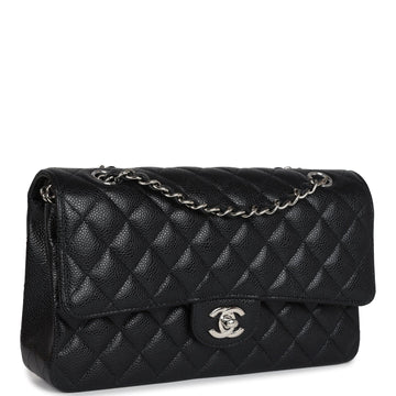 New Chanel Medium Classic Double Flap Black Caviar Silver Hardware