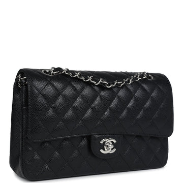 New Chanel Medium Classic Double Flap Black Caviar Silver Hardware