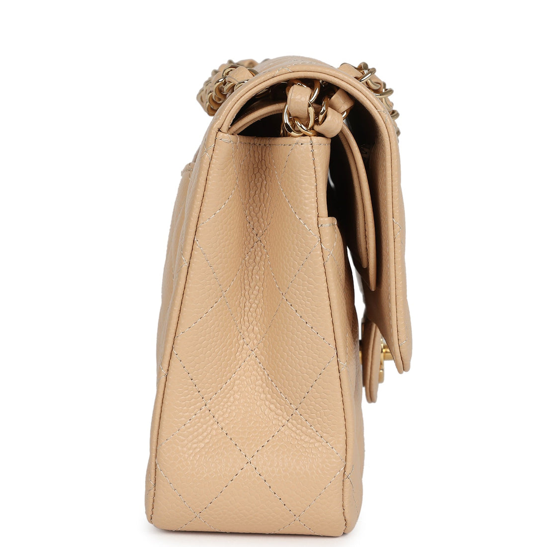 New Chanel Medium Classic Double Flap Beige Caviar Gold Hardware