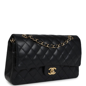 New Chanel Medium Classic Double Flap Bag Black Lambskin Gold Hardware
