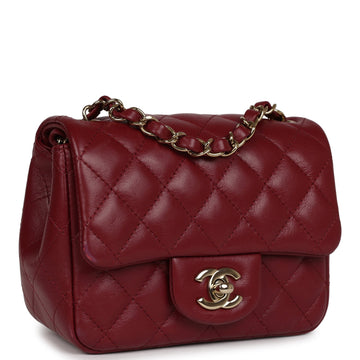 New Chanel Mini Classic Square Flap Burgundy Lambskin Gold Hardware