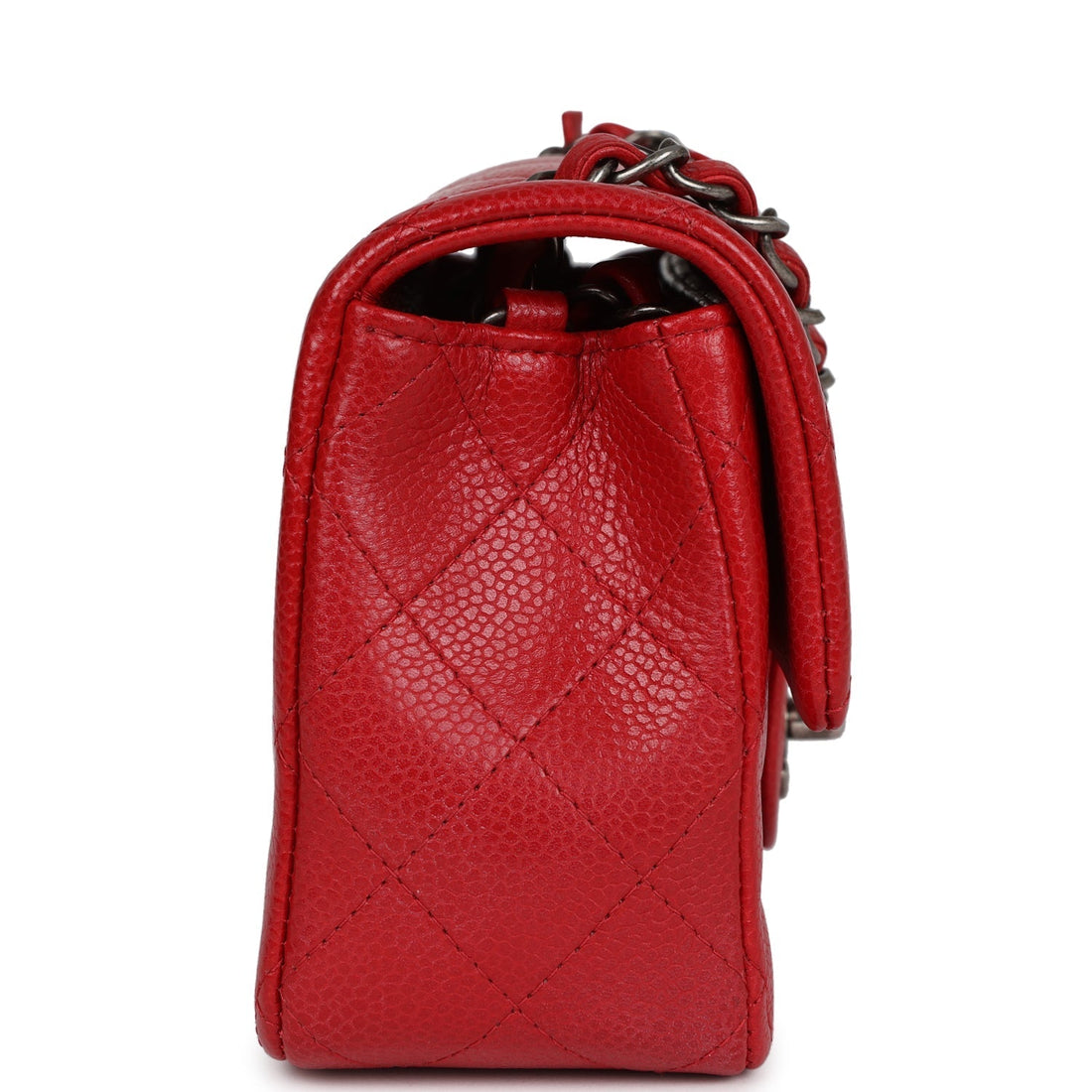 New Chanel Mini Rectangular Flap Red Caviar Ruthenium Hardware