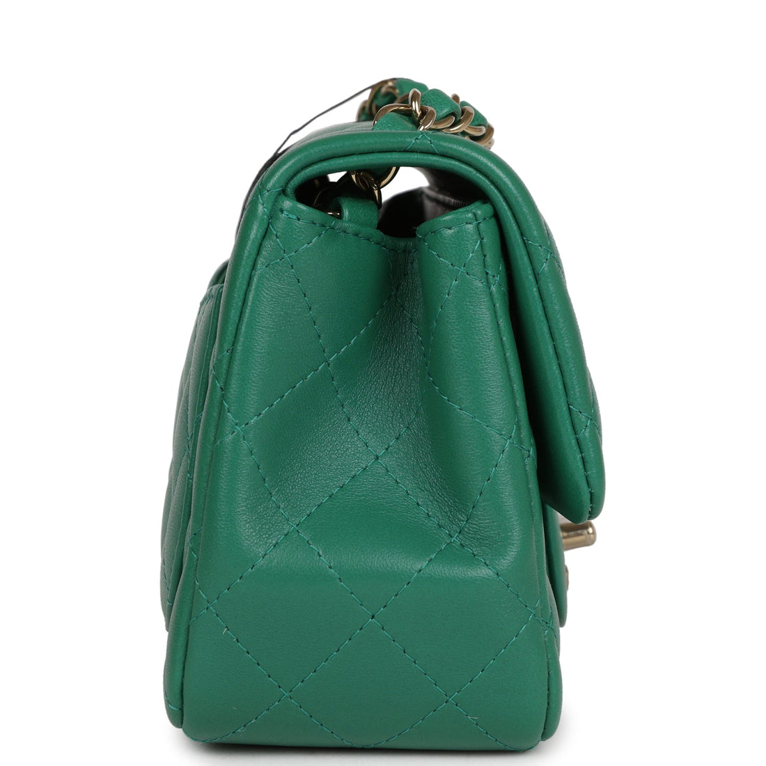 Chanel Mini Square Flap Bag Green Lambskin Gold Hardware