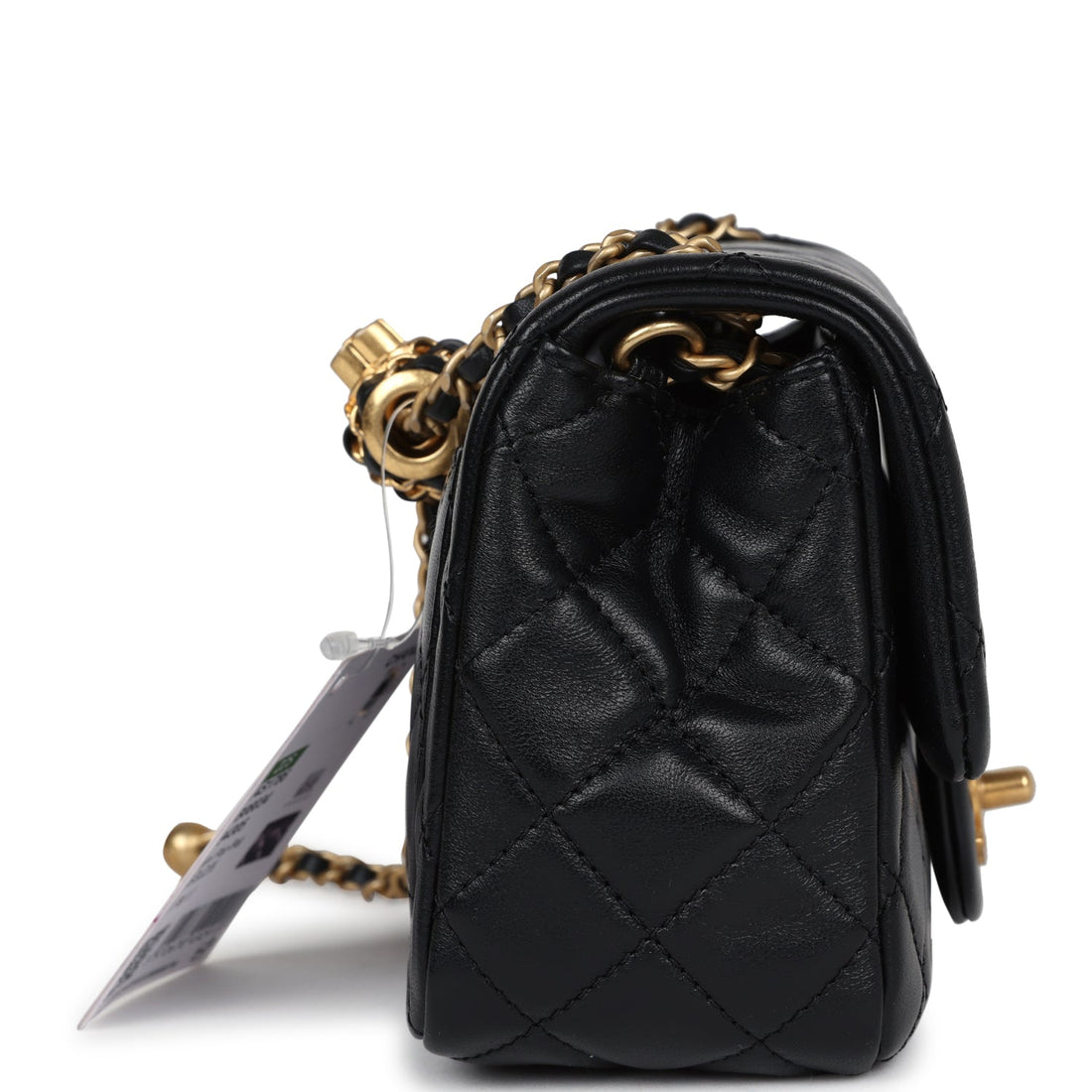 Chanel Mini Square Pearl Crush Flap Bag Black Lambskin Antique Gold Hardware