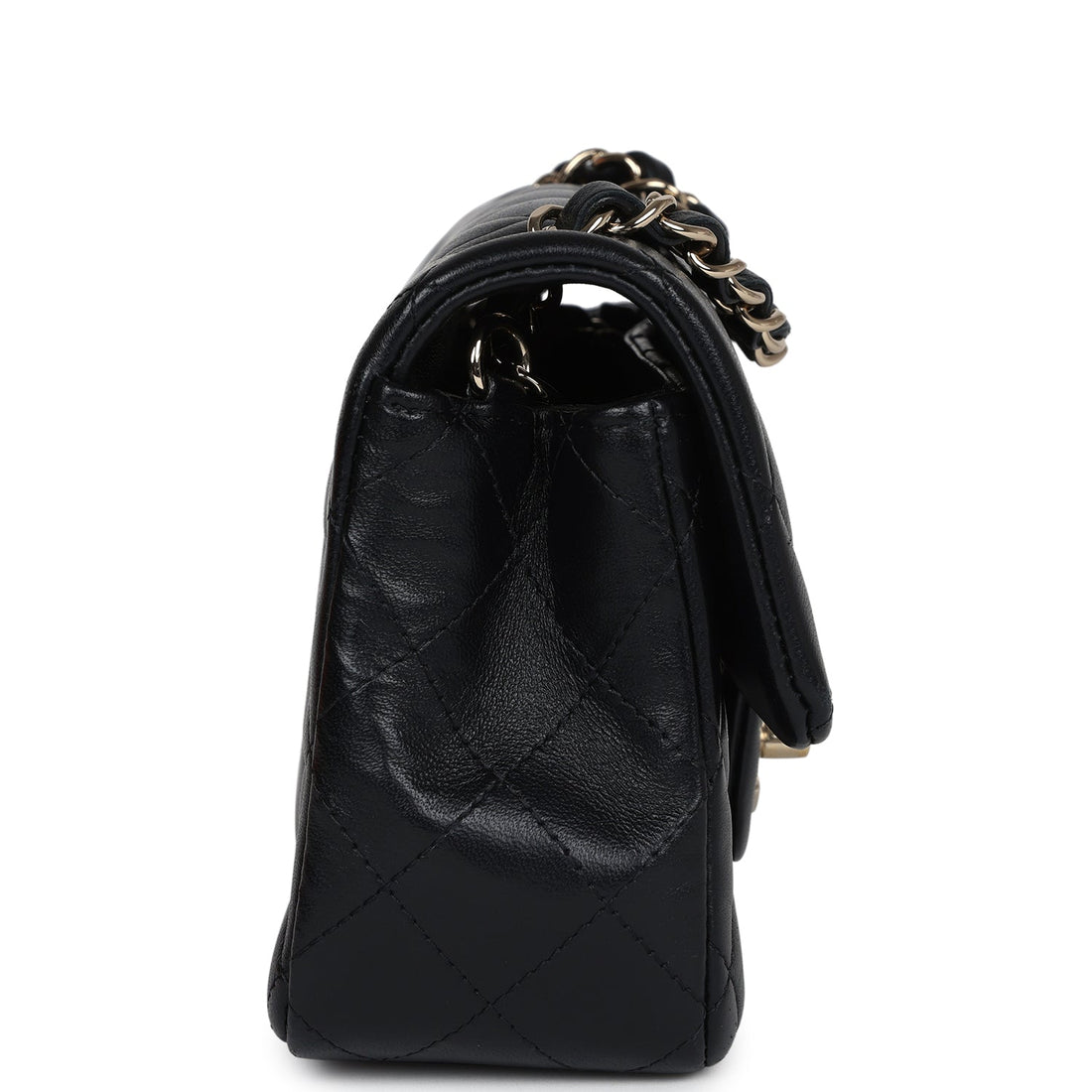 New Chanel Mini Rectangular Flap Black Lambskin Light Gold Hardware