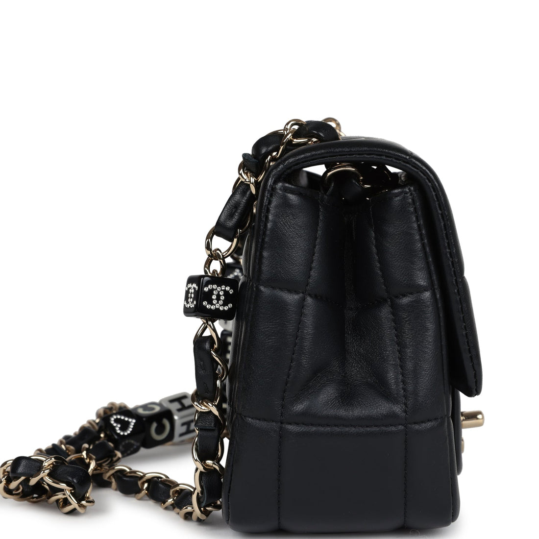 New Chanel Monaco Mini Square Flap Bag Black Lambskin Light Gold Hardware