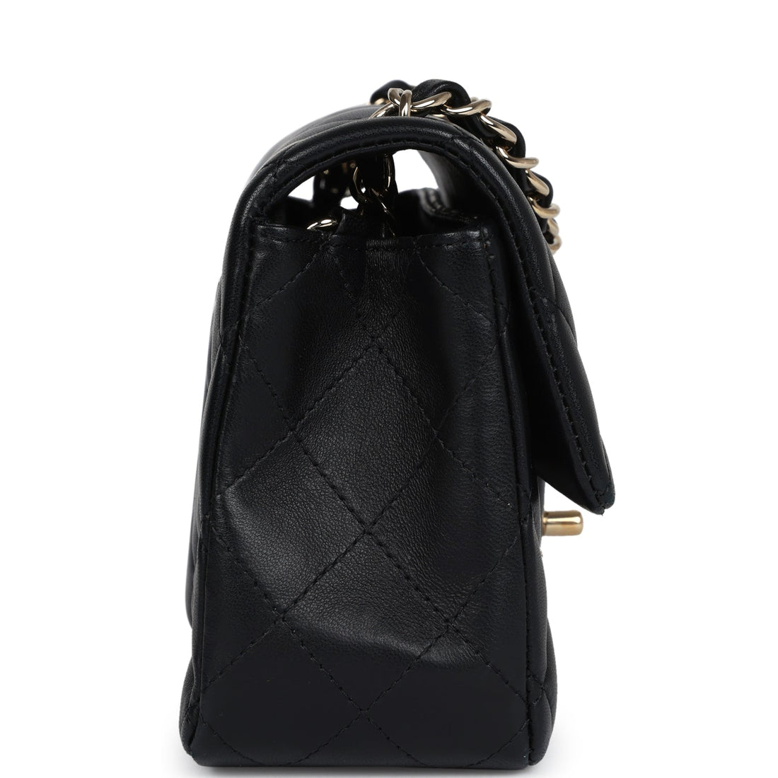 New Chanel Mini Classic Rectangular Flap Bag Black Lambskin Light Gold Hardware