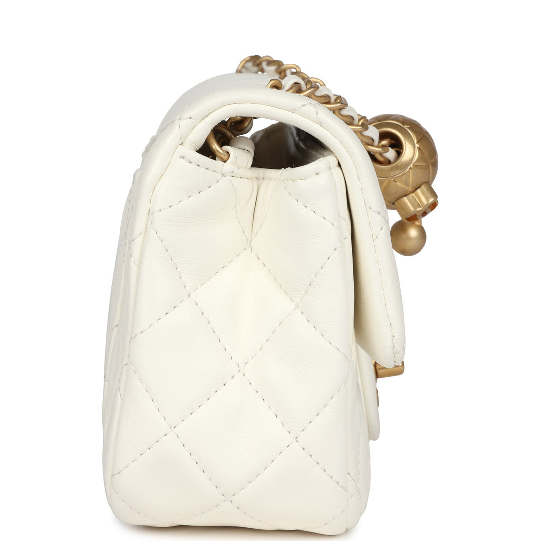 New Chanel Mini Square Pearl Crush Flap Bag White Lambskin Antique Gold Hardware