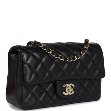 New Chanel Mini Rectangular Flap Bag Black Lambskin Gold Hardware