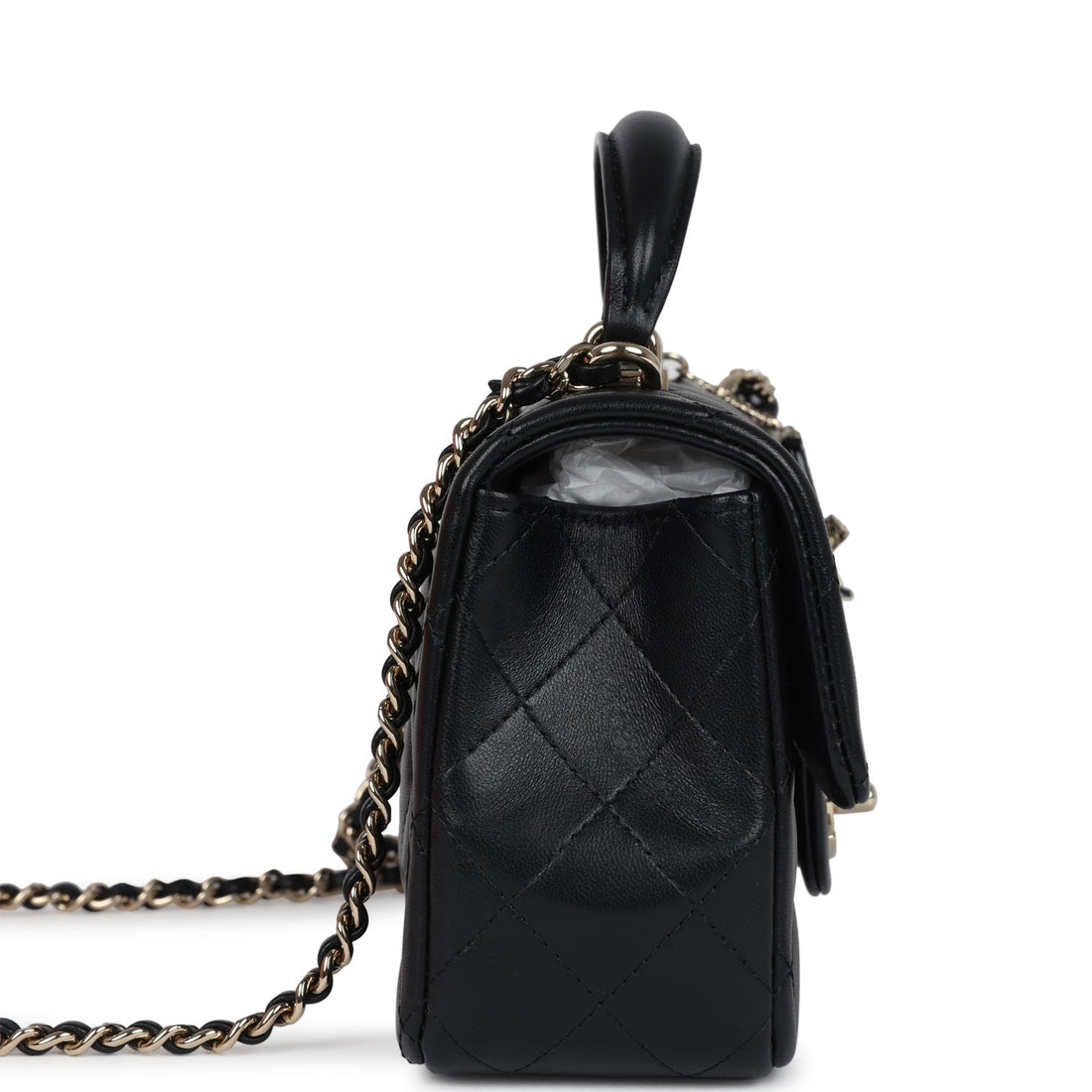 New Chanel Mini Rectangular Top Handle Flap Bag Black Lambskin Light Gold Hardware