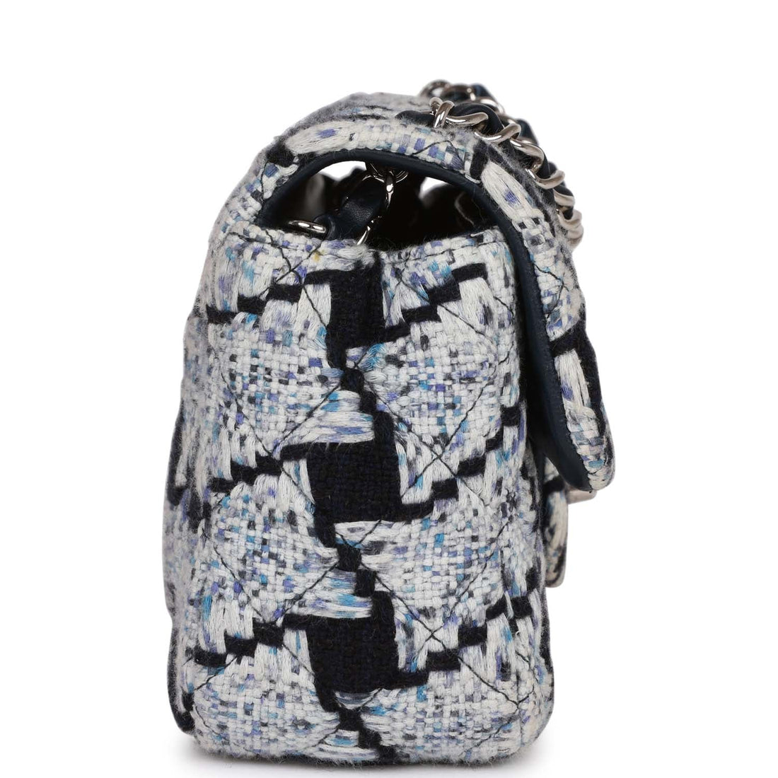 New Chanel Mini Rectangular Flap Bag Blue Tweed Silver Hardware