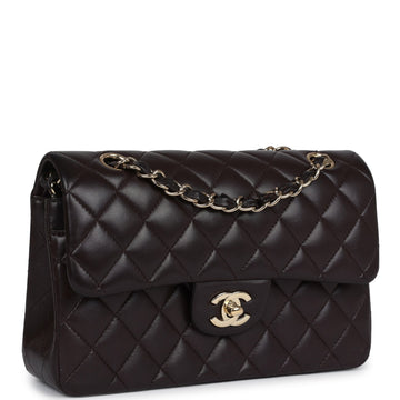 New Chanel Small Classic Double Flap Bag Brown Lambskin Light Gold Hardware