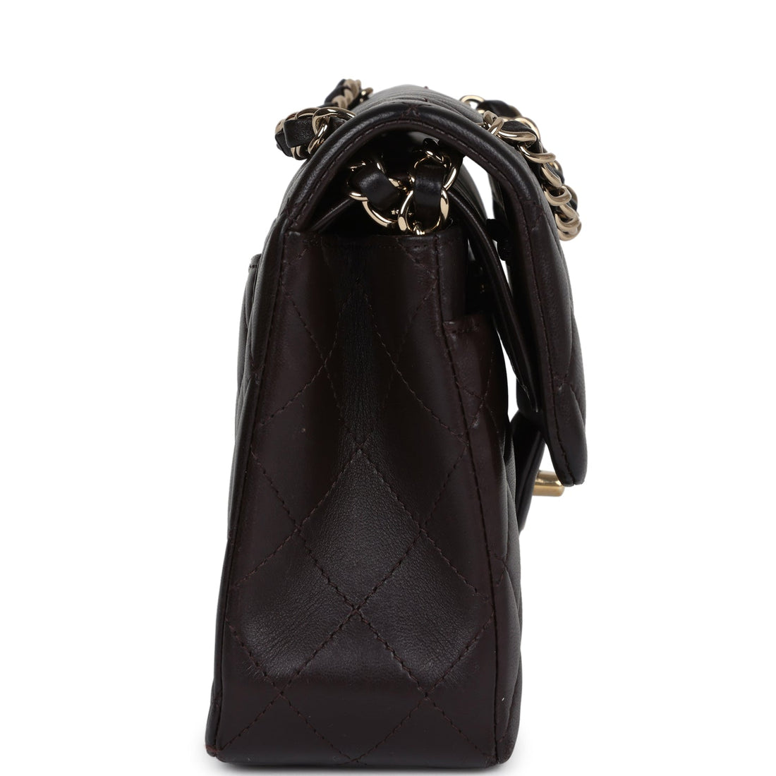 New Chanel Small Classic Double Flap Bag Brown Lambskin Light Gold Hardware