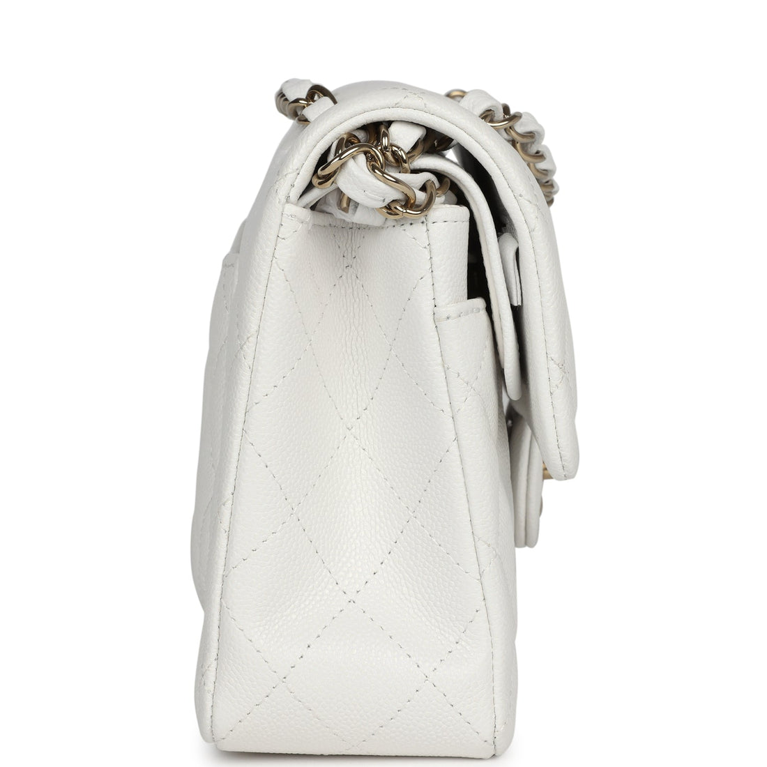 Chanel Small Classic Double Flap White Caviar Light Gold Hardware