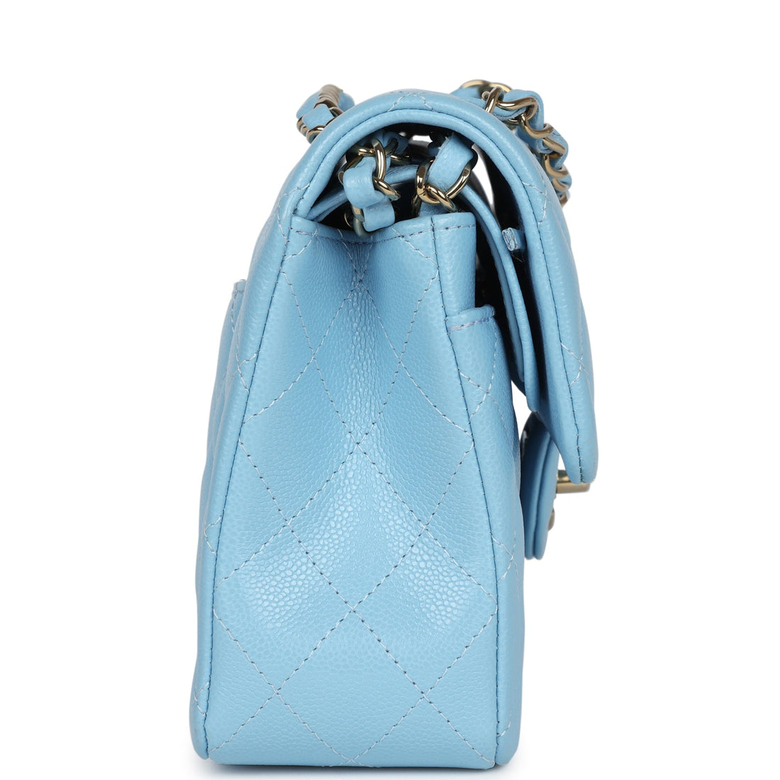 New Chanel Small Classic Double Flap Bag Light Blue Caviar Light Gold Hardware