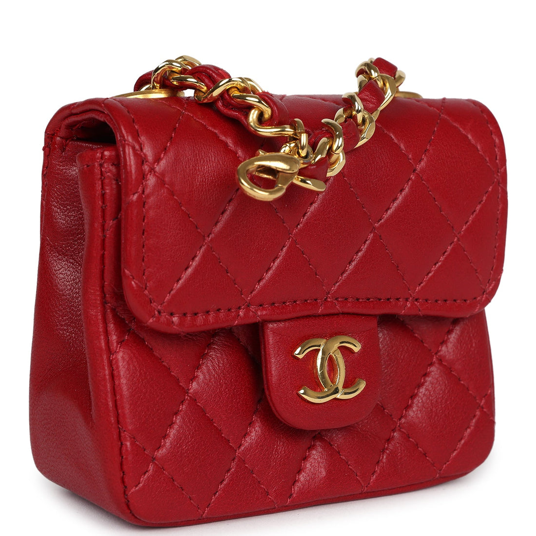 Chanel Micro Belt Flap Bag Red Lambskin Gold Hardware