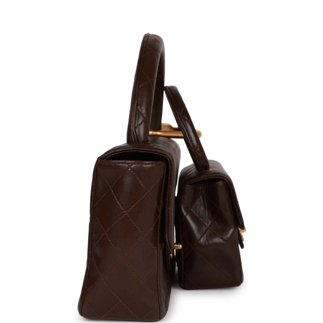 Chanel Kelly Parent and Child Flap Bag Set Brown Lambskin Gold Hardware