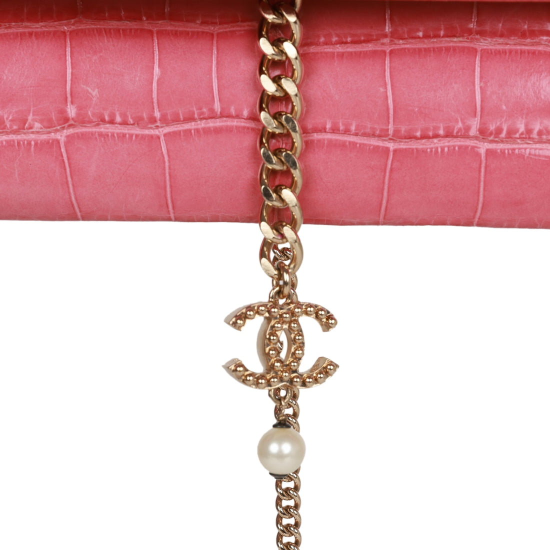 Chanel Chain Envelope Evening Clutch Bag Pink Crocodile Gold Hardware