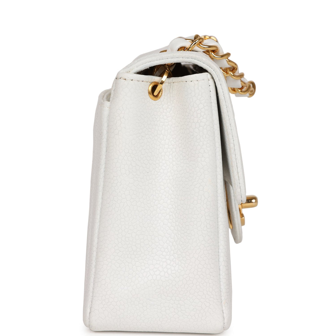 New Chanel Mini Square Flap Vertical Stripe White Caviar Gold Hardware