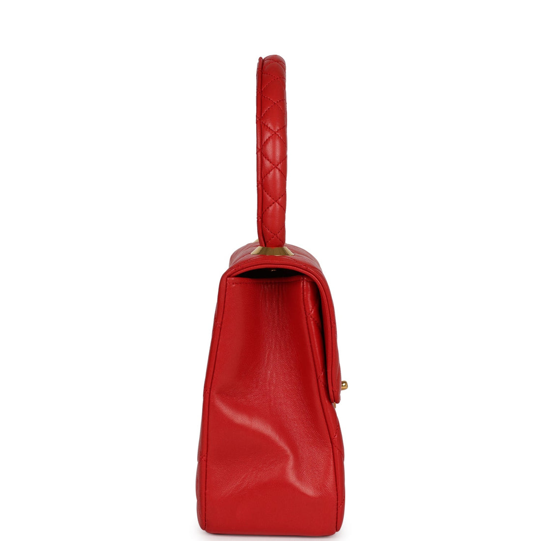 Vintage Chanel Top Handle Flap Red Lambskin Gold Hardware