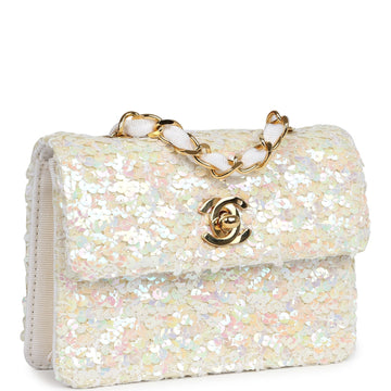 Chanel Micro Half Flap Iridescent Ivory Sequin Gold Hardware