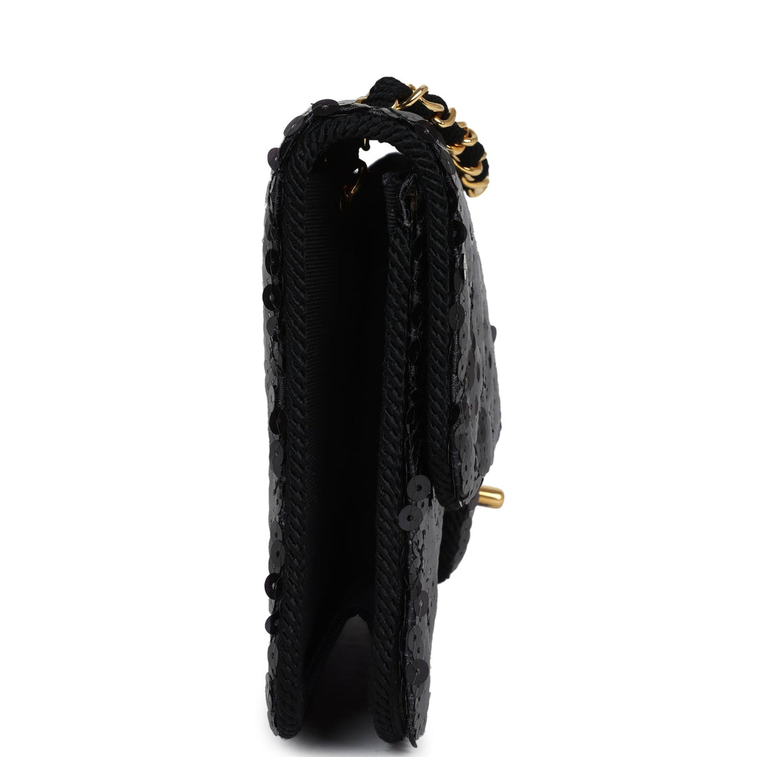 Vintage Chanel Small Flap Bag Black Sequin Gold Hardware