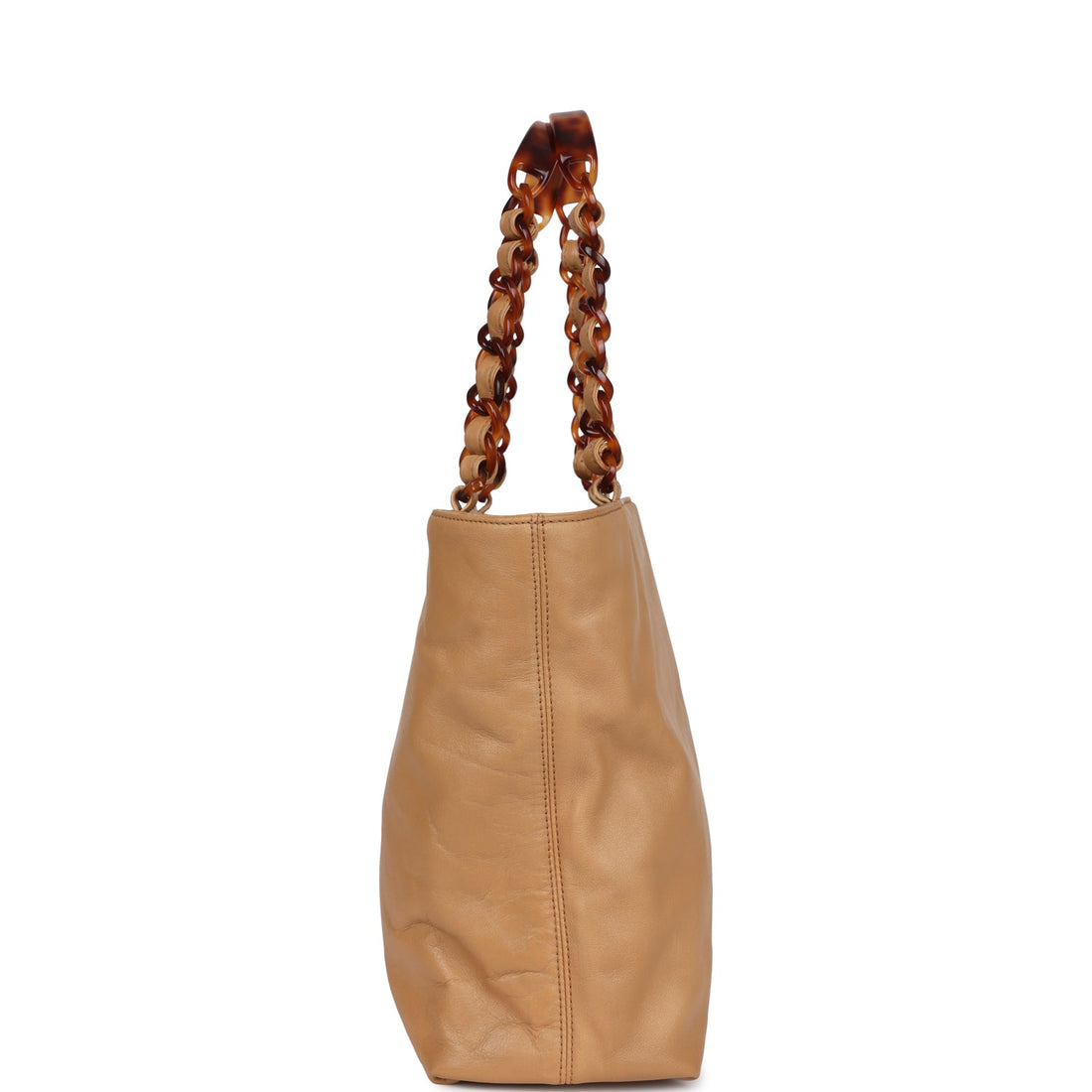 Vintage Chanel CC Shopping Tote Beige Lambskin Tortoiseshell Bakelite Hardware
