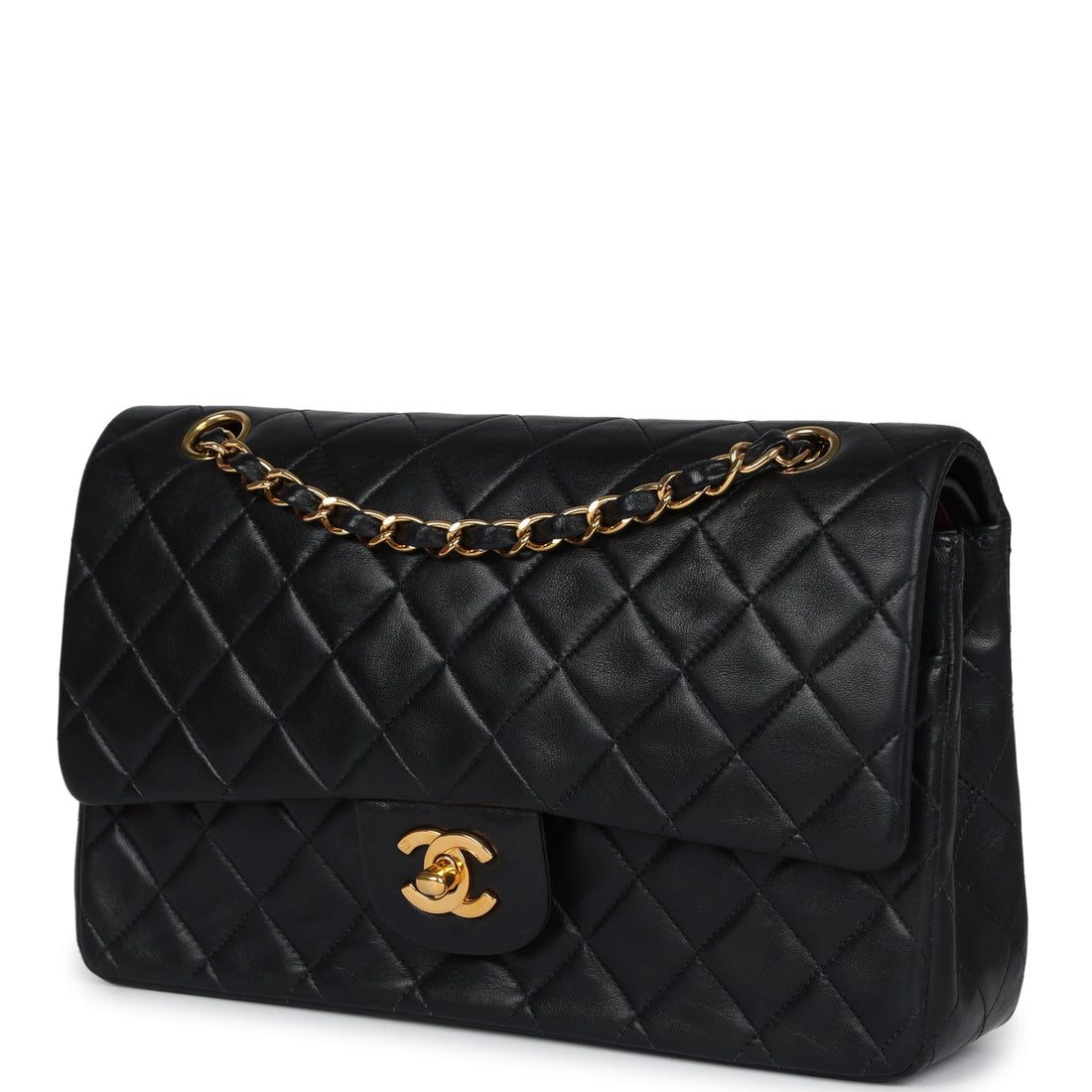 Vintage Chanel Medium Classic Double Flap Bag Black Lambskin Gold Hardware