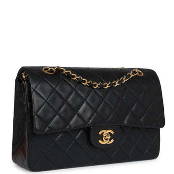 New Chanel Medium Classic Double Flap Bag Black Lambskin Gold Hardware