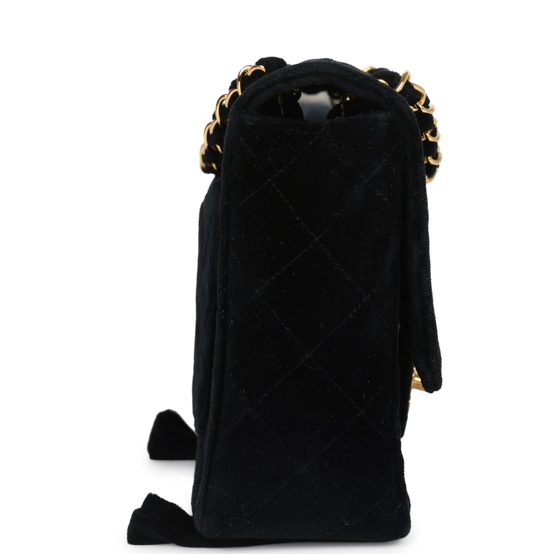 New Chanel Medium Single Flap Bag with Magazine Holder Black Velvet Gold Hardware
