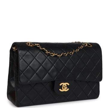 New Chanel Medium Classic Double Flap Bag Black Lambskin Gold Hardware