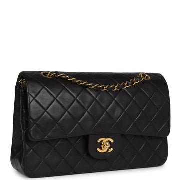 New Chanel Medium Classic Double Flap Bag Black Lambskin Gold Hardware