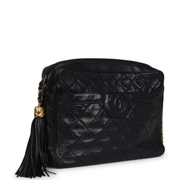 New Chanel Large Front Pocket Camera Bag Black Lambskin Gold Hardware