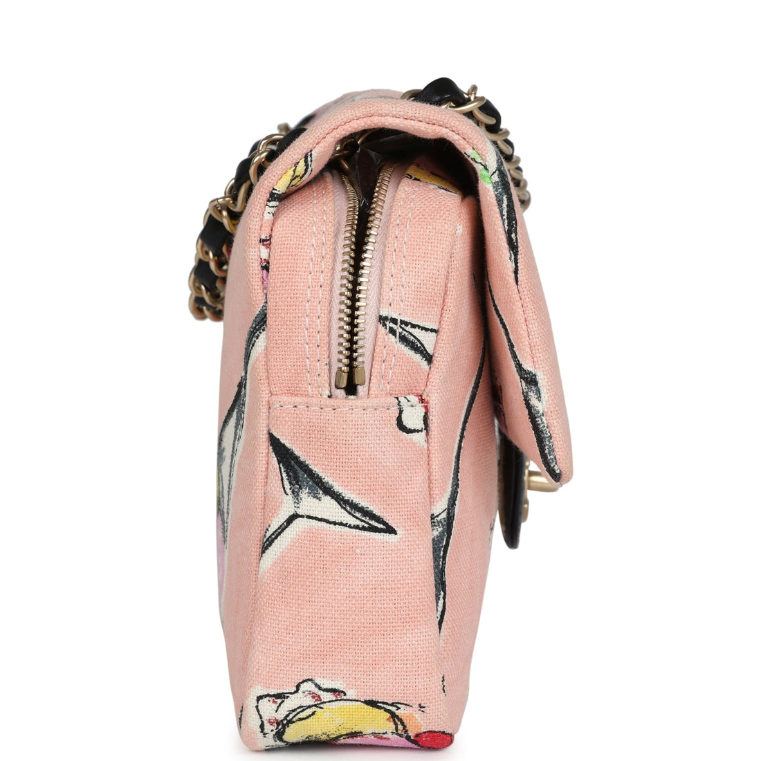 Chanel Zip Flap Bag Ice Cream Printed Pink Multicolor Canvas Brushed Gold Hardware