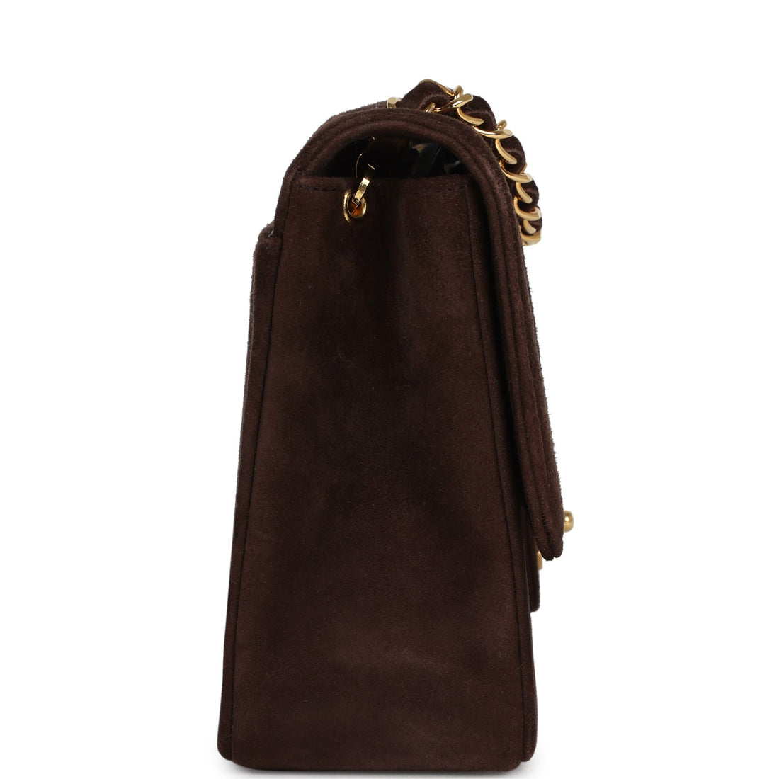 Chanel Medium Vertical Flap Bag Brown Suede Gold Hardware